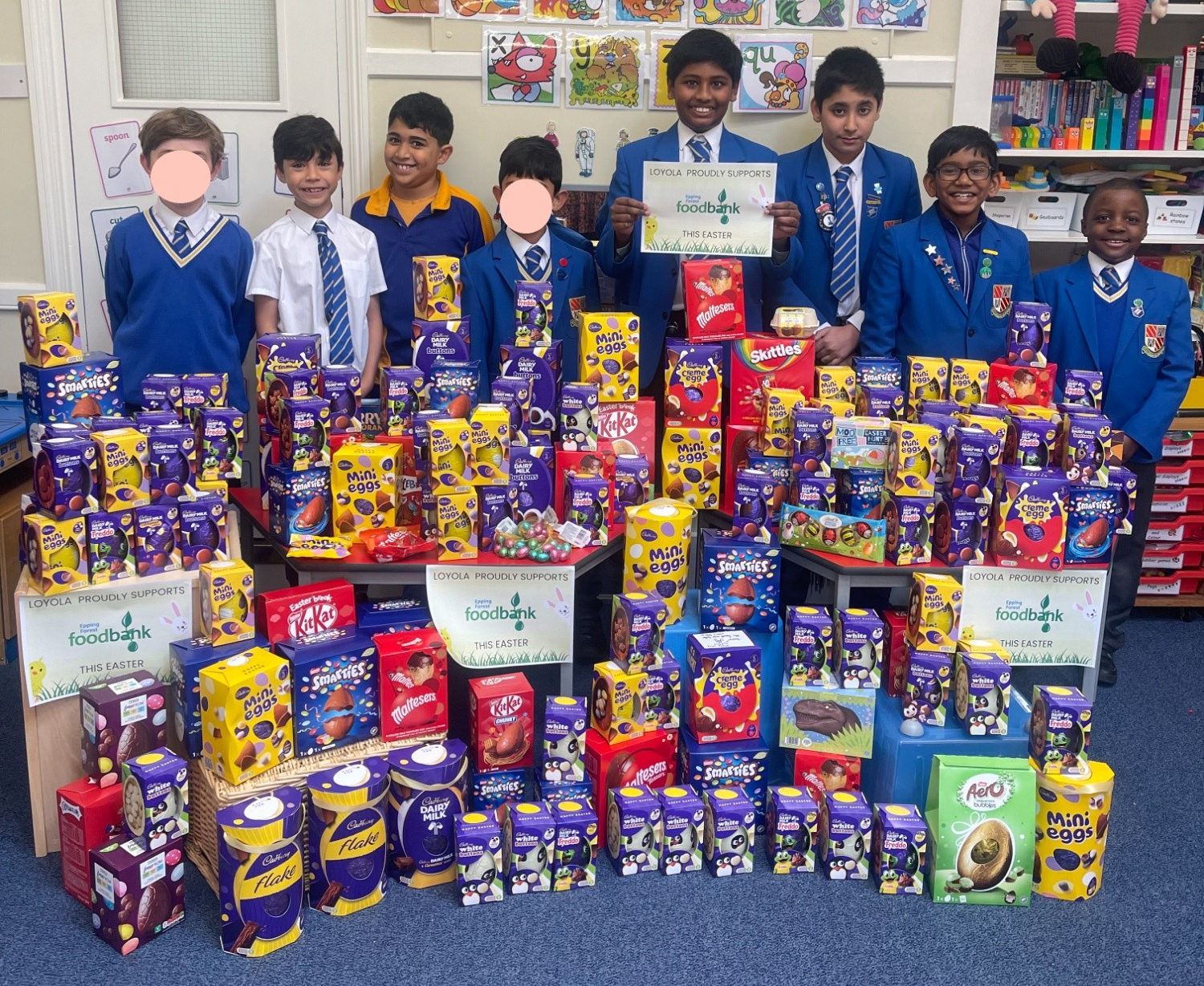 Loyola boys with Easter eggs